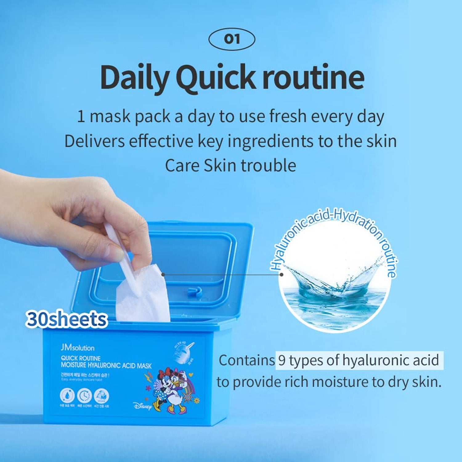 [Mascarilla facial] JM Disney Quick Routine Moisture Hyaluronic Acid Mask (30ea)
