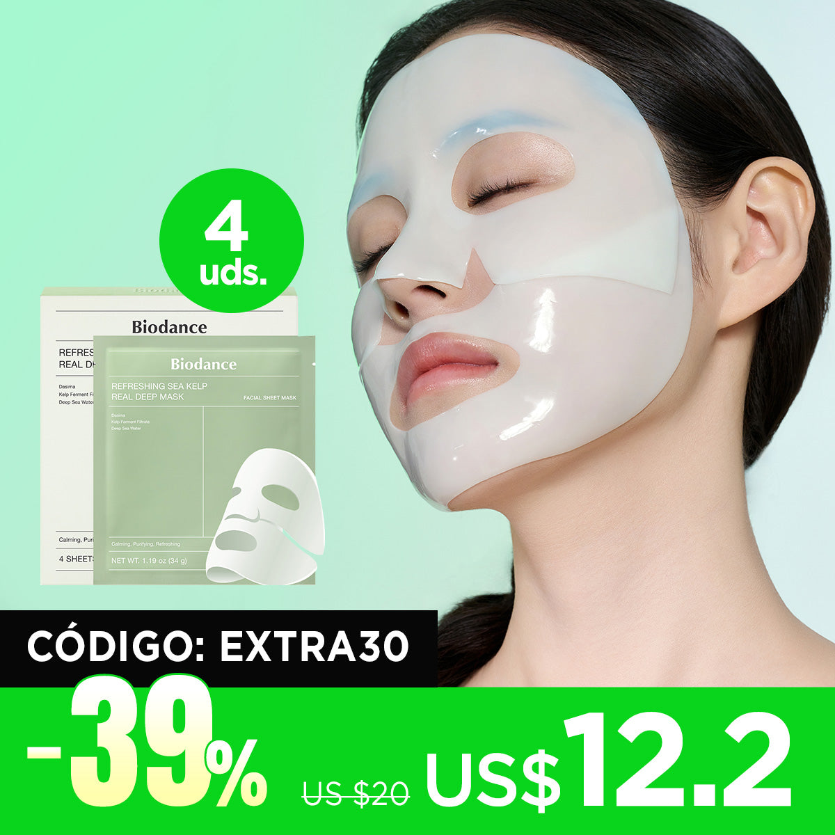 [Mascarilla facial] Biodance Refreshing Sea Kelp Real Deep Mask (4ea)