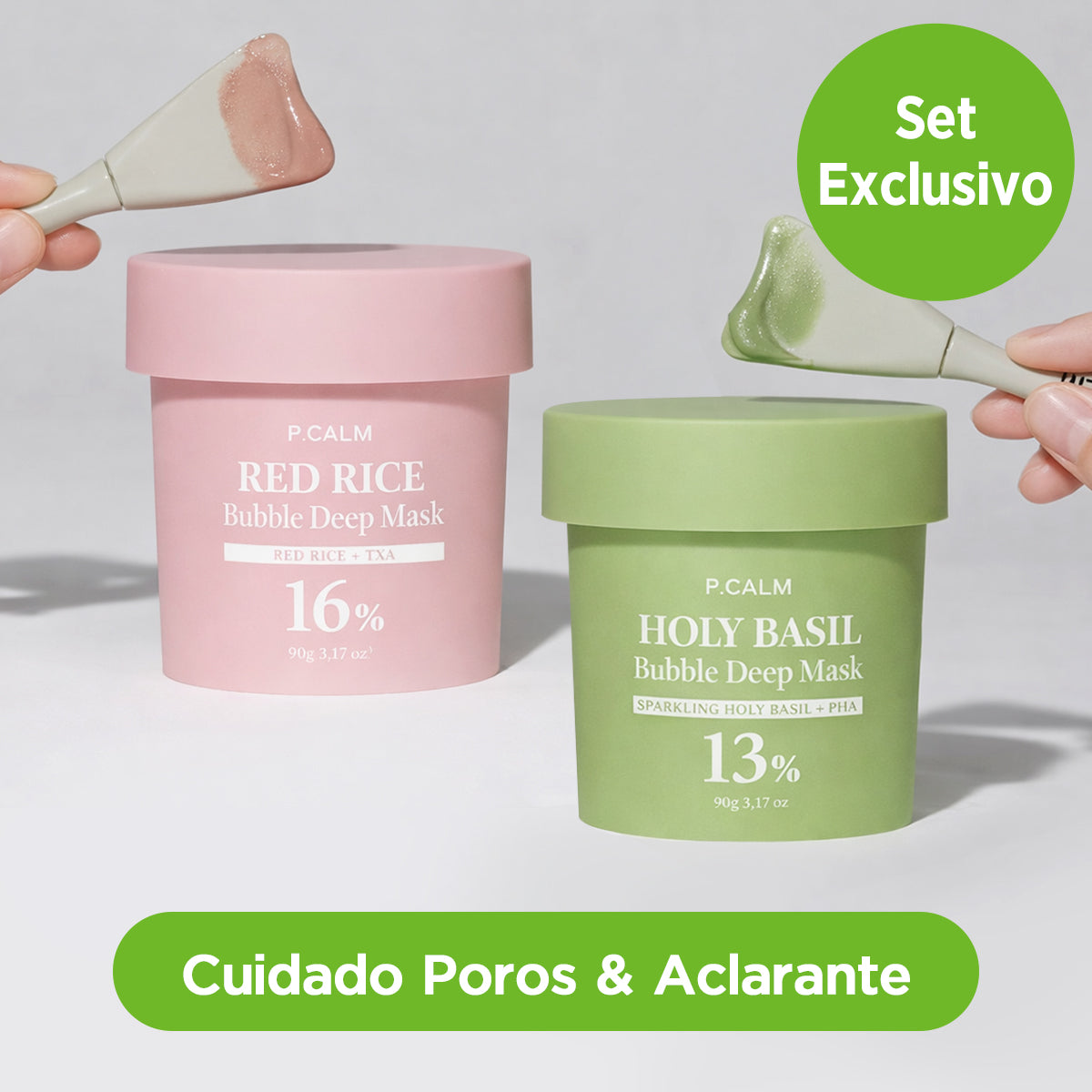 [Set Especial] P.CALM Cuidado Poros y Aclarante: Bubble Deep Masks Holy Basil & Red Rice
