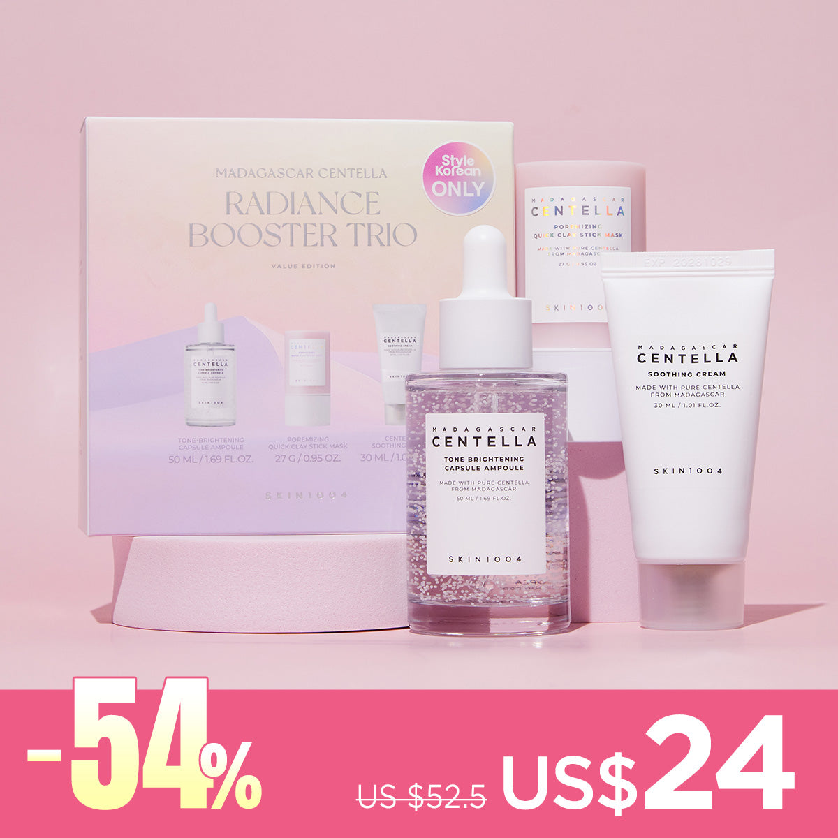 *SUPER PRECIO*[Pack Exclusivo] SKIN1004 Madagascar Centella Radiance Booster Trio (Ampoule + Mask + Cream)