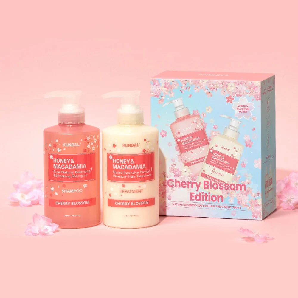 [Set de Cuidado Capilar] KUNDAL Cherry Blossom Edition (Honey & Macadamia Shampoo 500ml + Treatment 500ml)