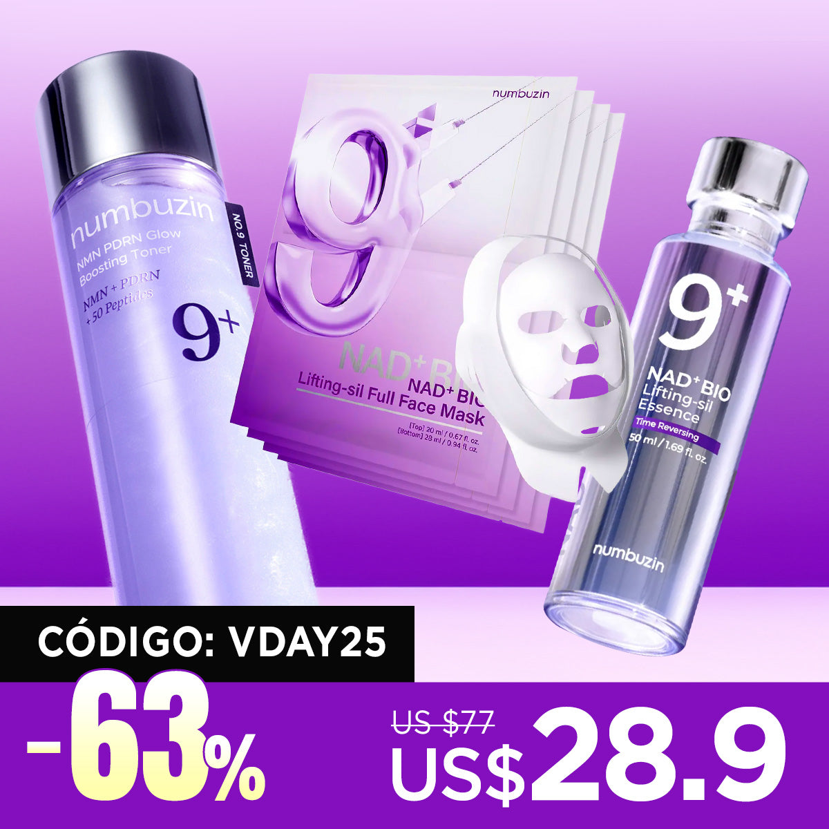 [Set Especial] Numbuzin No.9 NAD Cuidado Diario: Essence + Mask + Toner