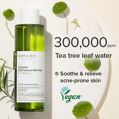 [Tónico facial para acné] Mary&May Vegan CICA Tea Tree AHA PHA Toner 200ml