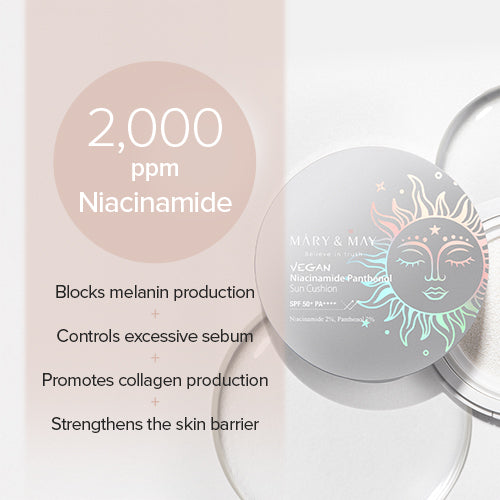 [Protector solar en cushion] Mary&May Vegan Niacinamide Panthenol Sun Cushion SPF50+ PA++++ 25ml